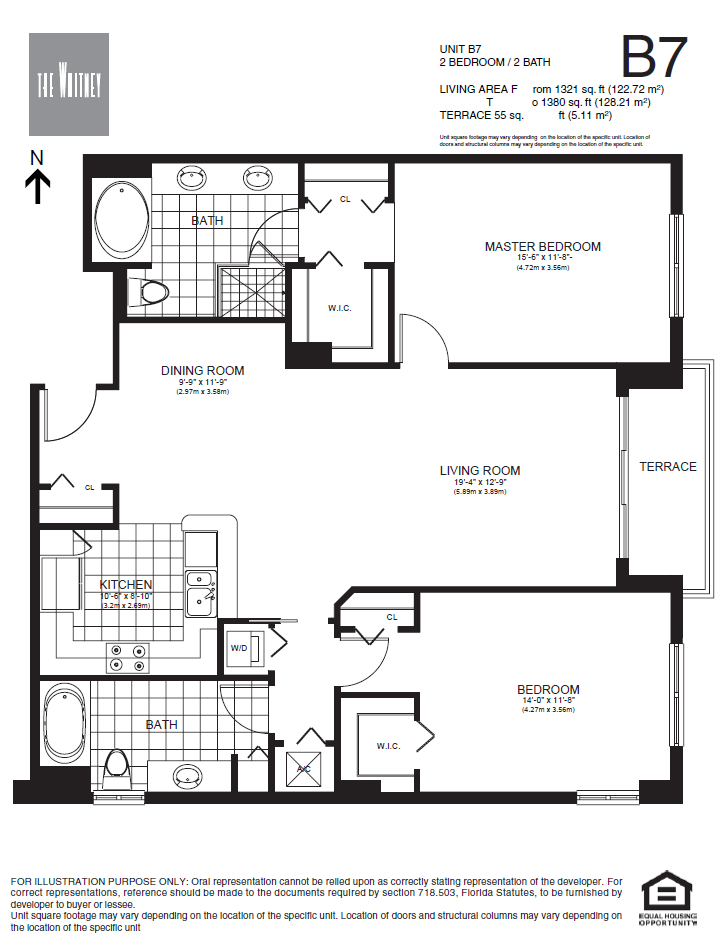 Floor plan for 2 beds, 2 baths, 1211 sqft